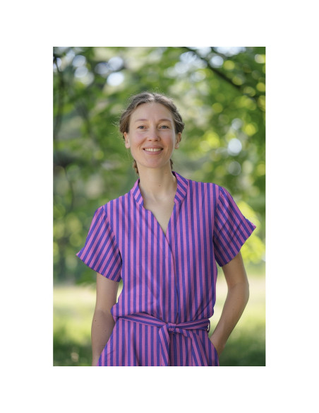 Cotton poplin fabric - Wide stripes - Fig and purple