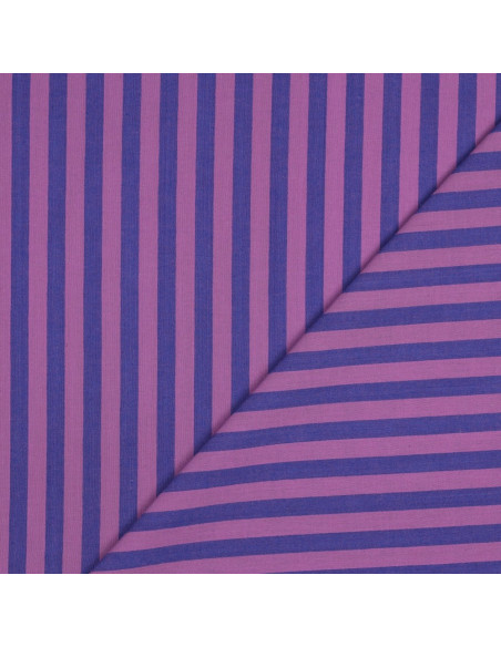 Cotton poplin fabric - Wide stripes - Fig and purple