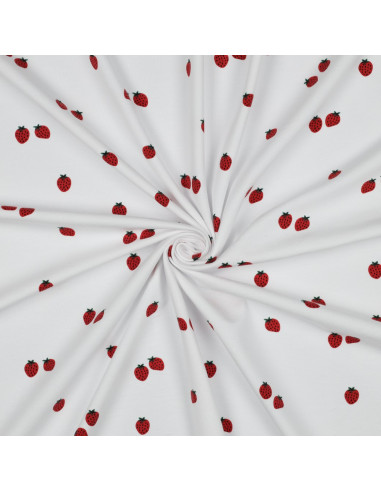 Jersey fabric Strawberries - White background
