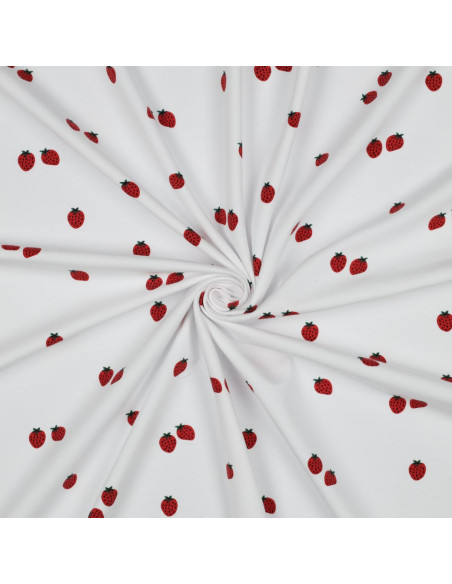 Jersey fabric Strawberries - White background