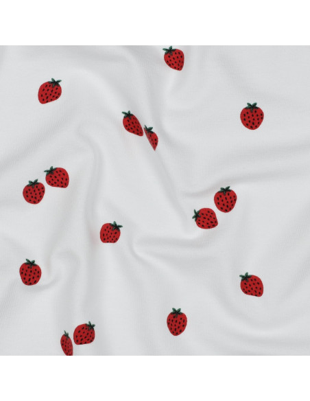 Jersey fabric Strawberries - White background