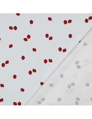 Jersey fabric Strawberries - White background