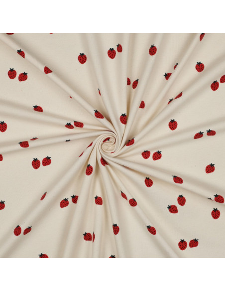 Jersey fabric Strawberries - Natural background