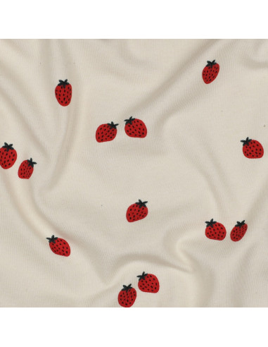 Jersey fabric Strawberries - Natural background
