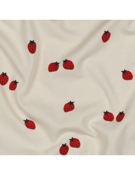 Jersey fabric Strawberries - Natural background