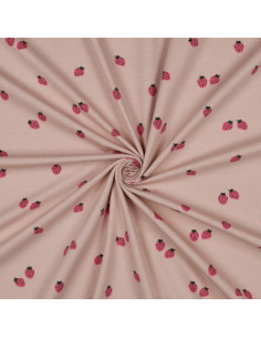 Strawberry Jersey Fabric - Peach Background