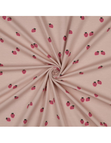 Strawberry Jersey Fabric - Peach Background