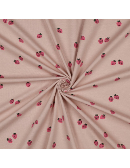 Strawberry Jersey Fabric - Peach Background