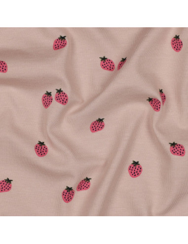 Strawberry Jersey Fabric - Peach Background