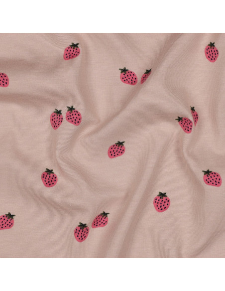 Strawberry Jersey Fabric - Peach Background