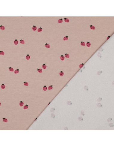 Strawberry Jersey Fabric - Peach Background