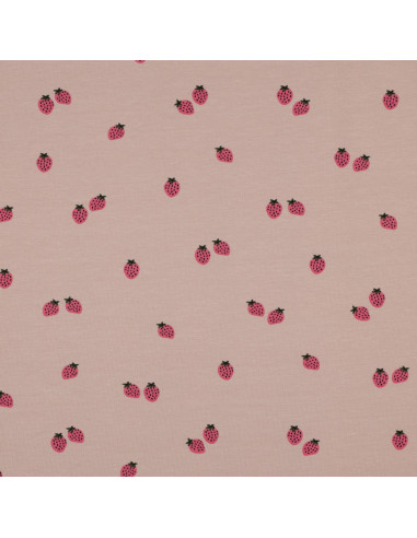 Strawberry Jersey Fabric - Peach Background