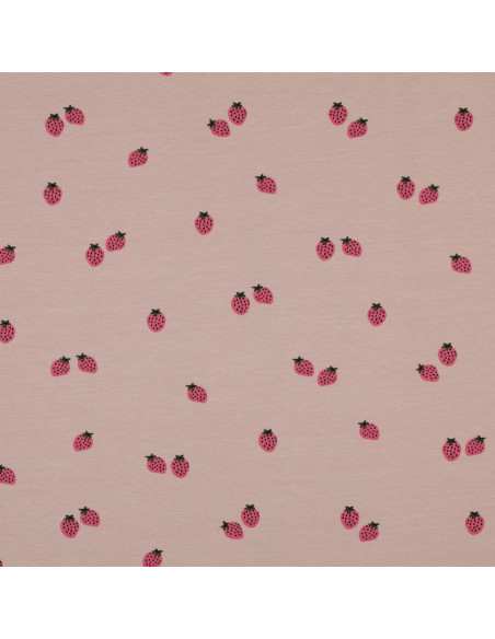 Strawberry Jersey Fabric - Peach Background