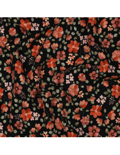 Anna Jersey Fabric - Peach Flowers on Black Background