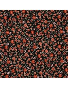 Anna Jersey Fabric - Peach Flowers on Black Background 2