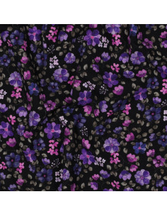 Anna Jersey Fabric - Purple Flowers on Navy Background