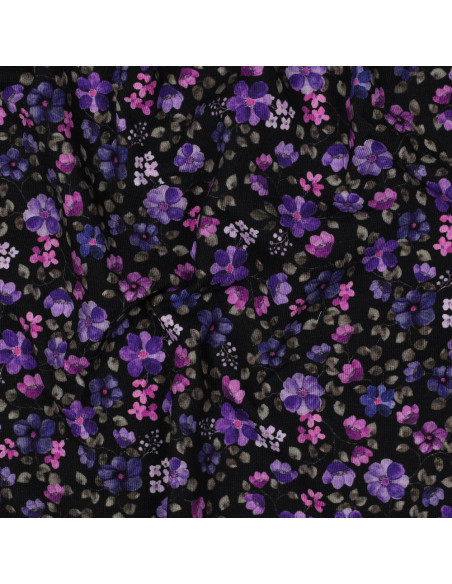 Anna Jersey Fabric - Purple Flowers on Navy Background
