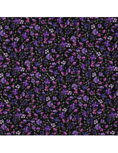 Anna Jersey Fabric - Purple Flowers on Navy Background 2