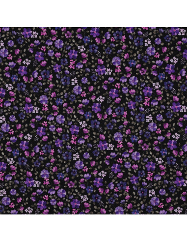 Anna Jersey Fabric - Purple Flowers on Navy Background