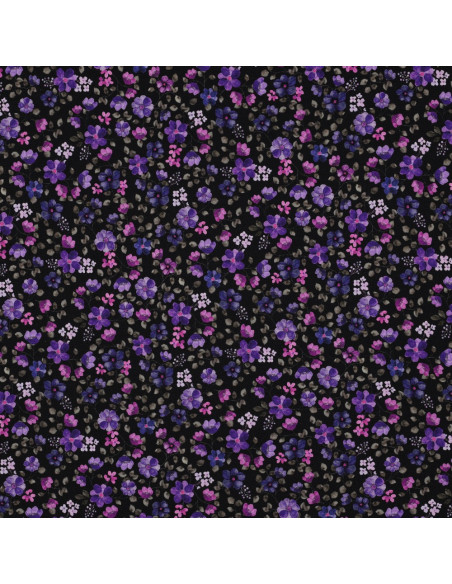 Anna Jersey Fabric - Purple Flowers on Navy Background