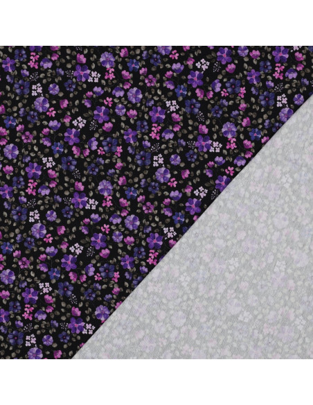 Anna Jersey Fabric - Purple Flowers on Navy Background