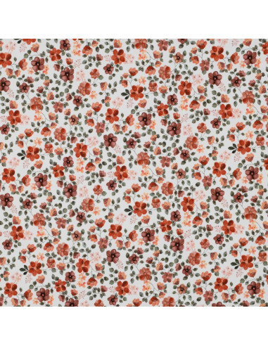 Anna Jersey Fabric - Peach Flowers on White Background