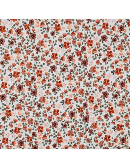 Anna Jersey Fabric - Peach Flowers on White Background