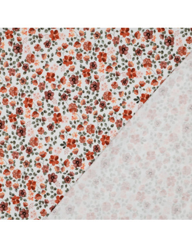 Anna Jersey Fabric - Peach Flowers on White Background