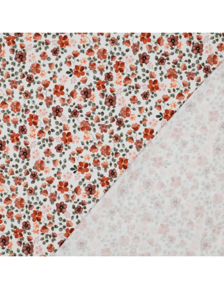 Anna Jersey Fabric - Peach Flowers on White Background