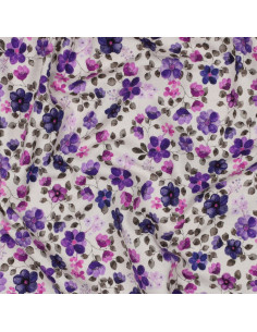 Anna Jersey Fabric - Purple flowers on an off-white background