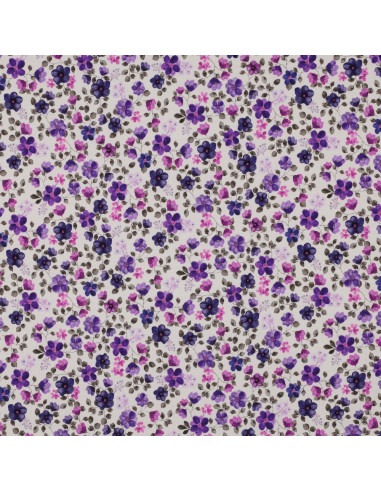Anna jersey fabric - Purple flowers on an off-white background
