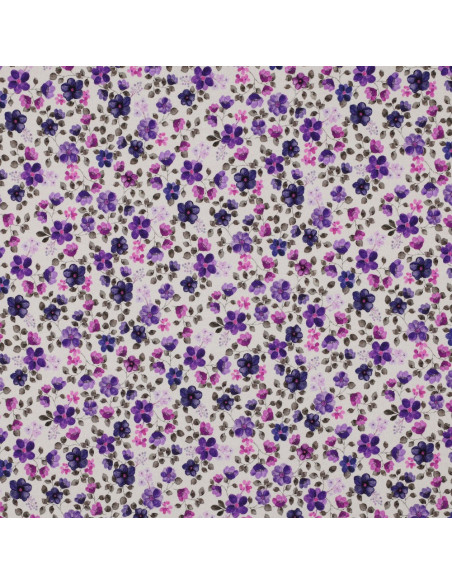 Anna jersey fabric - Purple flowers on an off-white background