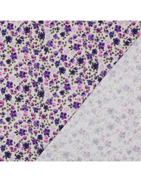 Anna jersey fabric - Purple flowers on an off-white background