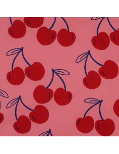 Water-repellent cotton fabric with large cherries - Pink 2