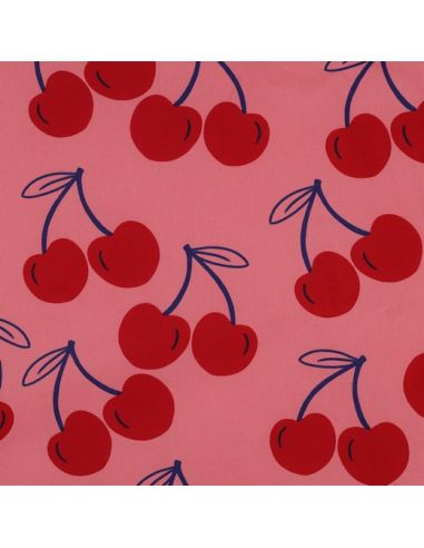 Water-repellent cotton fabric with large cherries - Pink