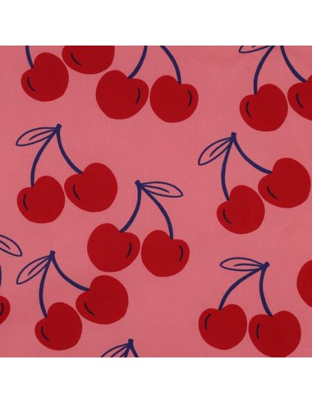 Water-repellent cotton fabric with large cherries - Pink