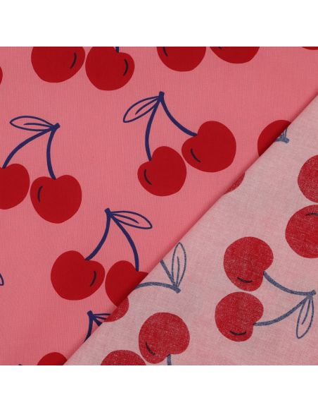 Water-repellent cotton fabric with large cherries - Pink