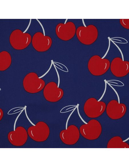 Water-repellent cotton fabric with large cherries - Blue