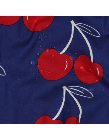 Water-repellent cotton fabric with large cherries - Blue