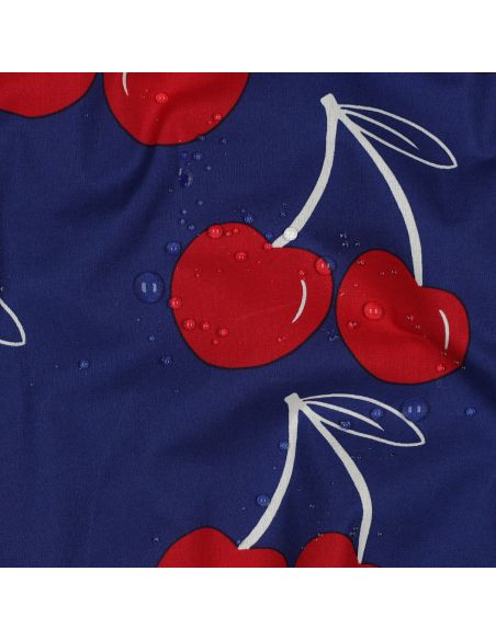 Water-repellent cotton fabric with large cherries - Blue