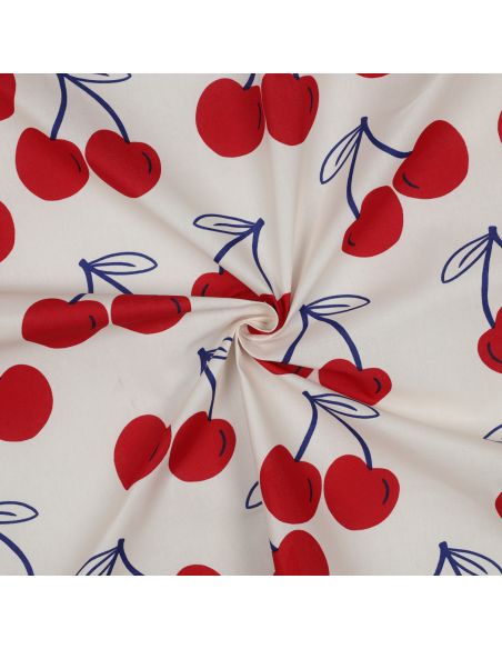 Water-repellent cotton fabric with large cherries - Off-white