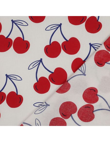 Water-repellent cotton fabric with large cherries - Off-white