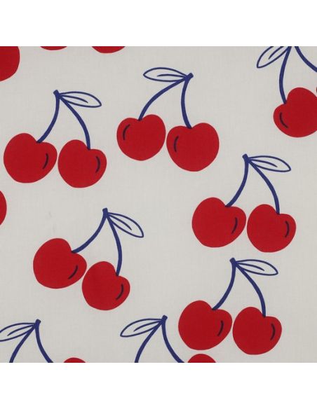 Water-repellent cotton fabric with large cherries - Off-white