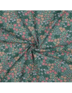Water-repellent cotton fabric with small flowers - Green background