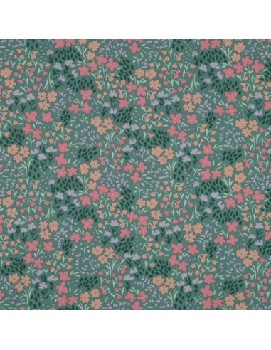 Water-repellent cotton fabric with small flowers - Green background