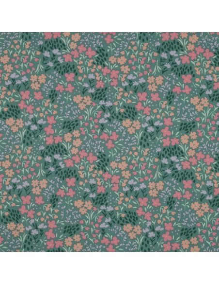 Water-repellent cotton fabric with small flowers - Green background