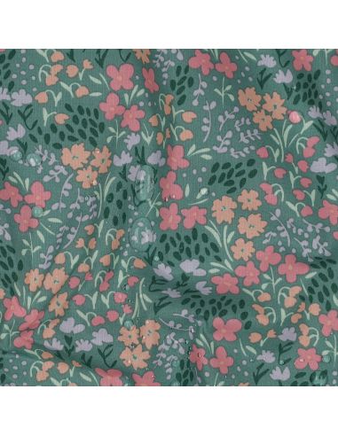 Water-repellent cotton fabric with small flowers - Green background