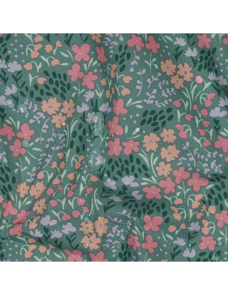 Water-repellent cotton fabric with small flowers - Green background