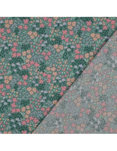 Water-repellent cotton fabric with small flowers - Green background