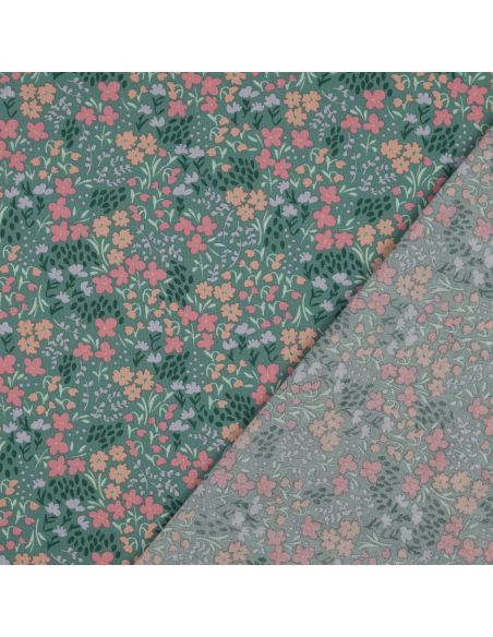 Water-repellent cotton fabric with small flowers - Green background